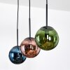 Gastor Hanglamp, Kogellampje, Hanglamp Blauw, Groen, Koperkleurig, 3-lichts