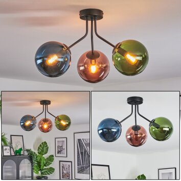 Gastor Plafondlamp, Kogellampje Blauw, Groen, Koperkleurig, 3-lichts