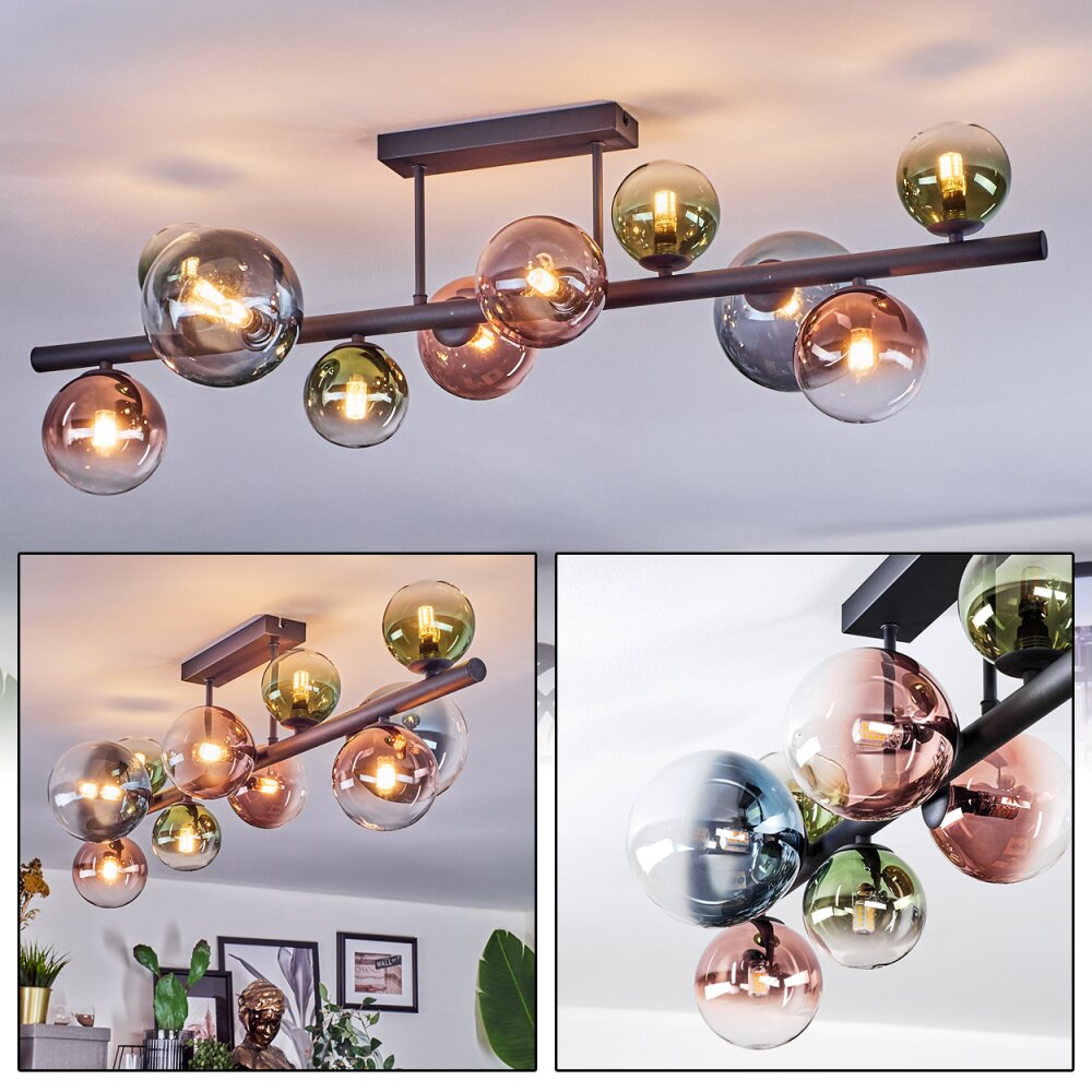 Chehalis Plafondlamp, Kogellampje Blauw, Groen, Duidelijk, Koperkleurig, 10-lichts main product photo