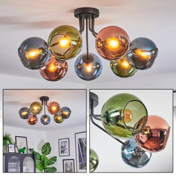 Koyoto Plafondlamp, Kogellampje 82 cm Blauw, Groen, Koperkleurig, 7-lichts