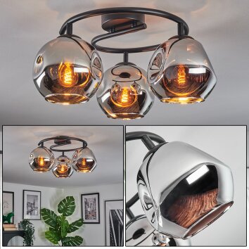 Ripoll Plafondlamp, Kogellampje Chroom, Rookkleurig, 3-lichts