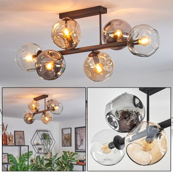 Ripoll Plafondlamp, Kogellampje Amber, Duidelijk, Rookkleurig, 6-lichts