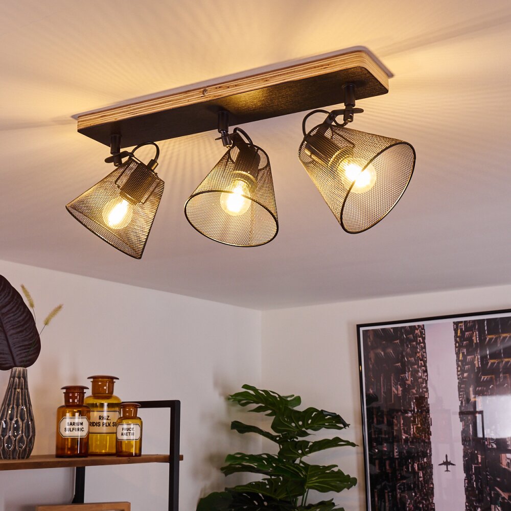 Panaguá Plafondlamp Hout licht, Zwart, 3-lichts main product photo