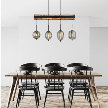 Globo LOREY Hanger Hout donker, Zwart, 4-lichts