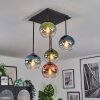 Koyoto Plafondlamp, Kogellampje Blauw, Groen, Duidelijk, Koperkleurig, 5-lichts