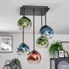 Koyoto Plafondlamp, Kogellampje Blauw, Groen, Duidelijk, Koperkleurig, 5-lichts