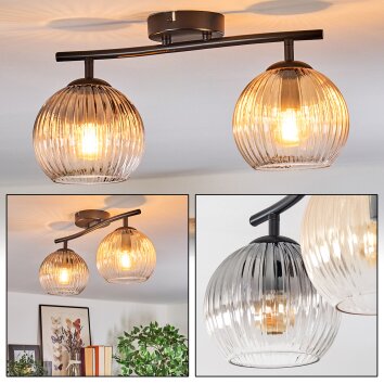 Koyoto Plafondlamp, Kogellampje Amber, Duidelijk, Rookkleurig, 2-lichts