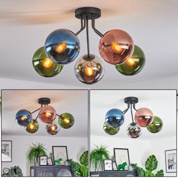 Gastor Plafondlamp, Kogellampje 52 cm Blauw, Chroom, Groen, Koperkleurig, Rookkleurig, 5-lichts