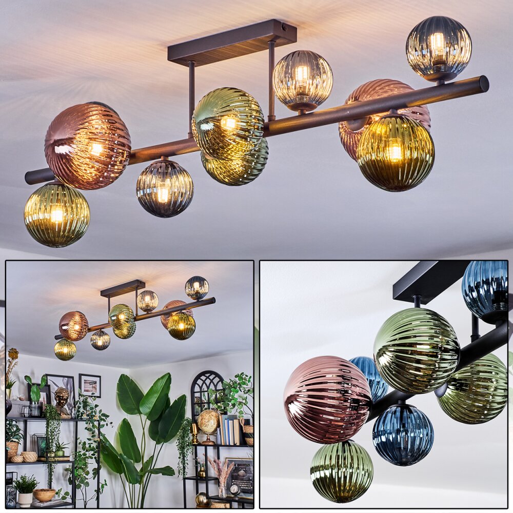 Chehalis Plafondlamp, Kogellampje Blauw, Groen, Koperkleurig, 10-lichts main product photo