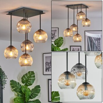 Ripoll Plafondlamp, Kogellampje Amber, Duidelijk, Rookkleurig, 5-lichts