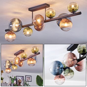 Chehalis Plafondlamp, Kogellampje Blauw, Groen, Duidelijk, Koperkleurig, 10-lichts