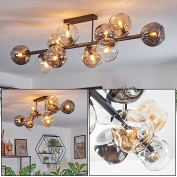 Ripoll Plafondlamp, Kogellampje Amber, Duidelijk, Rookkleurig, 10-lichts