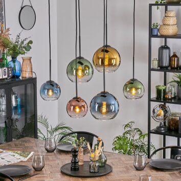 Koyoto Hanglamp, Kogellampje, Hanglamp Blauw, Goud, Groen, Duidelijk, Koperkleurig, 6-lichts