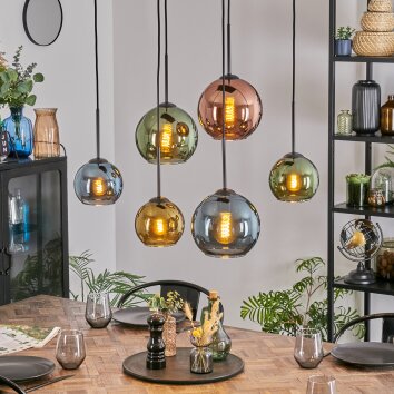 Koyoto Hanglamp, Kogellampje, Hanglamp Blauw, Goud, Groen, Koperkleurig, 6-lichts