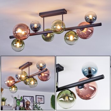 Chehalis Plafondlamp, Kogellampje Blauw, Groen, Duidelijk, Koperkleurig, 8-lichts