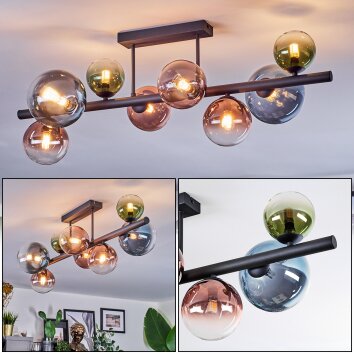 Chehalis Plafondlamp, Kogellampje Blauw, Groen, Duidelijk, Koperkleurig, 8-lichts