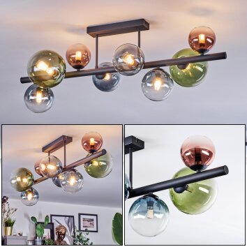 Chehalis Plafondlamp, Kogellampje Blauw, Groen, Duidelijk, Koperkleurig, 8-lichts