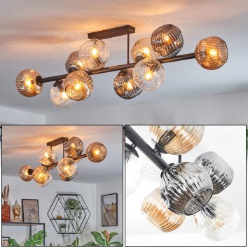 Ripoll Plafondlamp, Kogellampje Amber, Duidelijk, Rookkleurig, 10-lichts