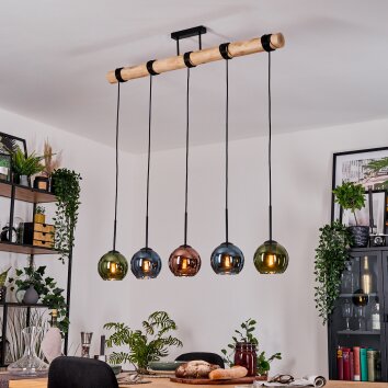 Koyoto Hanglamp, Kogellampje, Hanglamp Natuurlijke kleuren, Zwart, 5-lichts