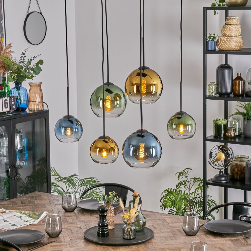 Koyoto Hanglamp, Kogellampje, Hanglamp Blauw, Goud, Groen, Duidelijk, 6-lichts main product photo