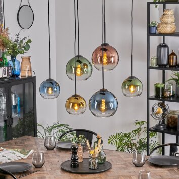 Koyoto Hanglamp, Kogellampje, Hanglamp Blauw, Goud, Groen, Duidelijk, Koperkleurig, 6-lichts