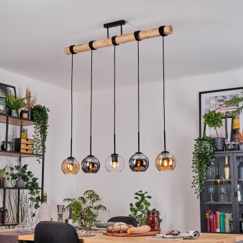 Koyoto Hanglamp, Kogellampje, Hanglamp Natuurlijke kleuren, Zwart, 5-lichts