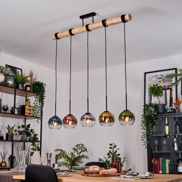 Koyoto Hanglamp, Kogellampje, Hanglamp Natuurlijke kleuren, Zwart, 5-lichts