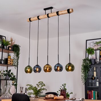 Koyoto Hanglamp, Kogellampje, Hanglamp Natuurlijke kleuren, Zwart, 5-lichts