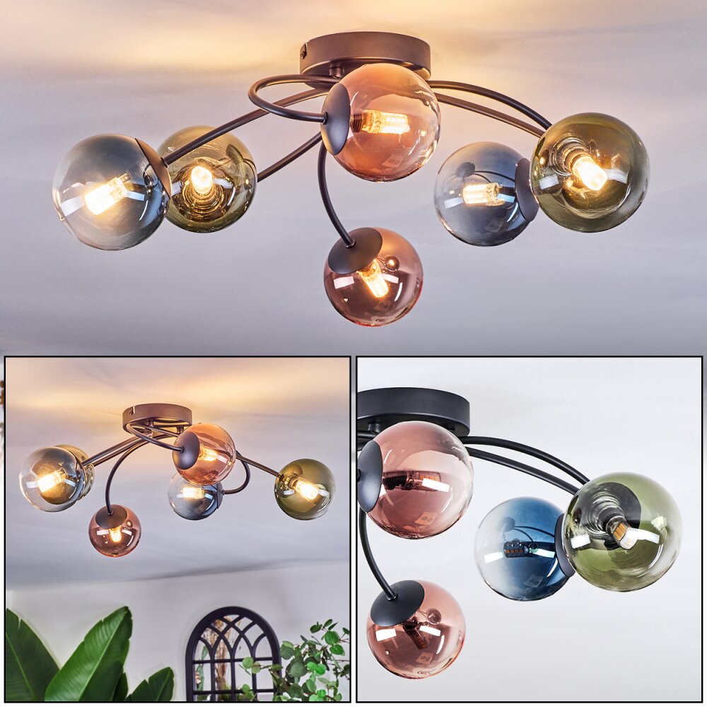 Chehalis Plafondlamp, Kogellampje Blauw, Groen, Duidelijk, Koperkleurig, 6-lichts main product photo