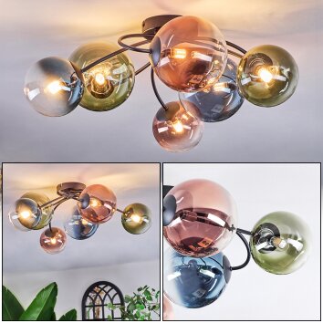 Chehalis Plafondlamp, Kogellampje Blauw, Groen, Duidelijk, Koperkleurig, 6-lichts Chehalis Plafondlamp, Kogellampje Blauw, Groen, Duidelijk, Koperkleurig, 6-lichts