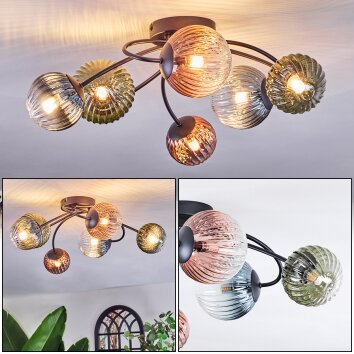 Chehalis Plafondlamp, Kogellampje Blauw, Groen, Duidelijk, Koperkleurig, 6-lichts Chehalis Plafondlamp, Kogellampje Blauw, Groen, Duidelijk, Koperkleurig, 6-lichts