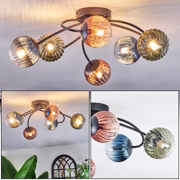 Chehalis Plafondlamp, Kogellampje 56 cm Blauw, Groen, Duidelijk, Koperkleurig, 6-lichts