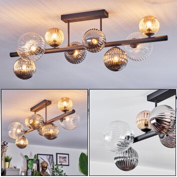 Chehalis Plafondlamp, Kogellampje Amber, Duidelijk, Rookkleurig, 8-lichts