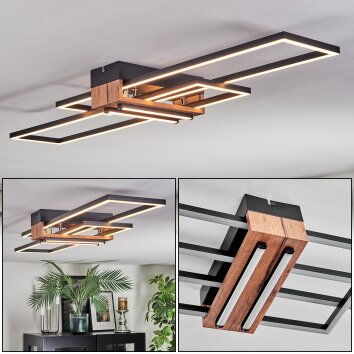 Macos Plafondlamp LED Chroom, houtlook, Zwart, 1-licht