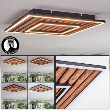 Meron Plafondlamp LED houtlook, Zwart, 1-licht