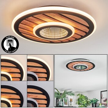 Meron Plafondlamp LED houtlook, Zwart, 1-licht