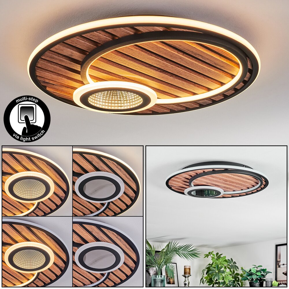 Meron Plafondlamp LED houtlook, Zwart, 1-licht main product photo