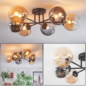 Chehalis Plafondlamp, Kogellampje Amber, Duidelijk, Rookkleurig, 6-lichts