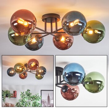 Chehalis Plafondlamp, Kogellampje Blauw, Groen, Koperkleurig, 6-lichts Chehalis Plafondlamp, Kogellampje Blauw, Groen, Koperkleurig, 6-lichts
