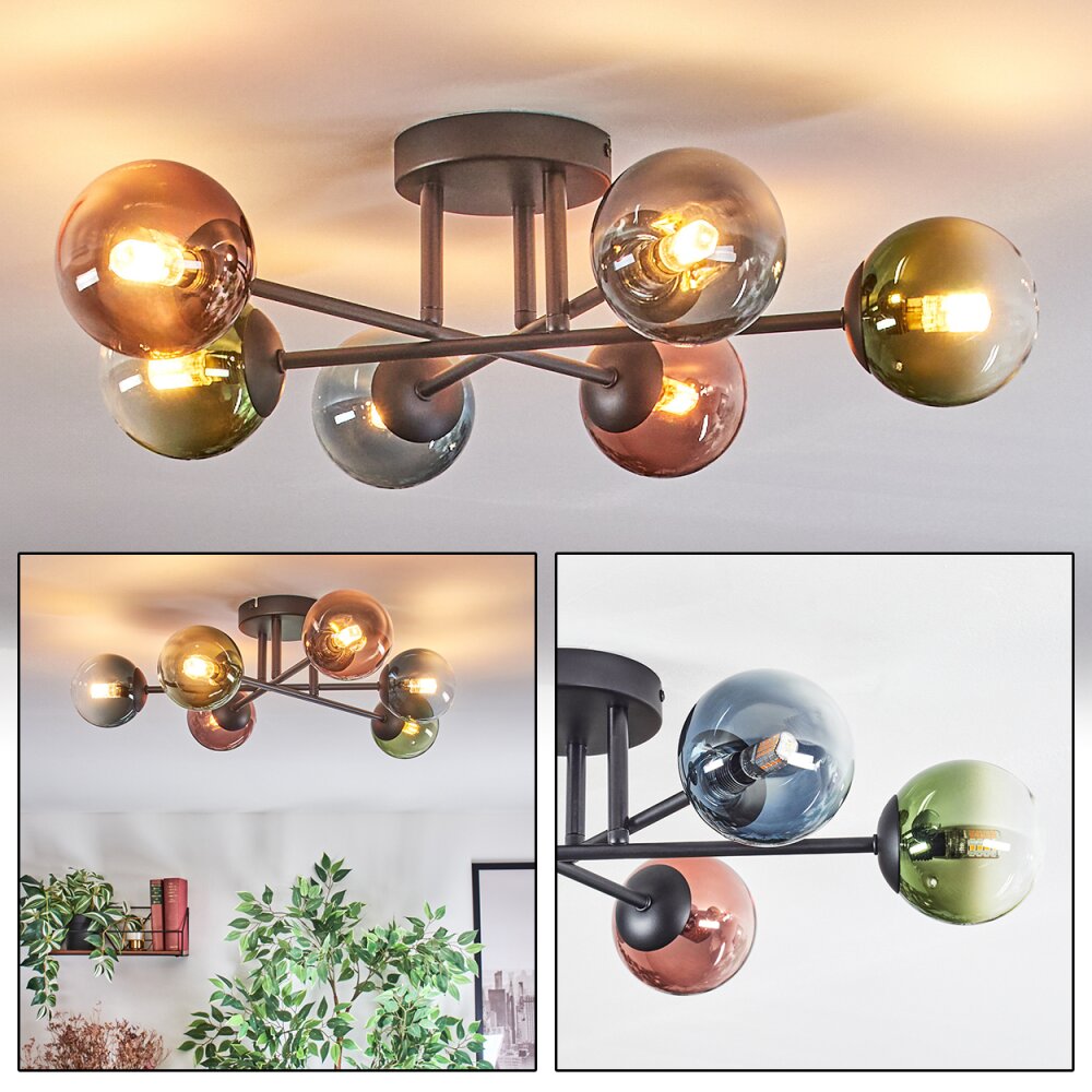 Chehalis Plafondlamp, Kogellampje Blauw, Groen, Duidelijk, Koperkleurig, 6-lichts main product photo