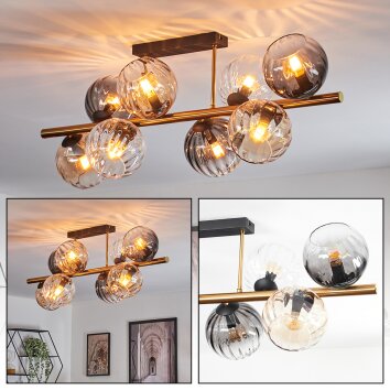 Koyoto Plafondlamp, Kogellampje Goud, Zwart, 8-lichts