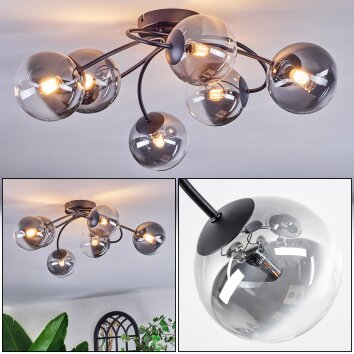 Chehalis Plafondlamp, Kogellampje 58 cm Duidelijk, Rookkleurig, 6-lichts