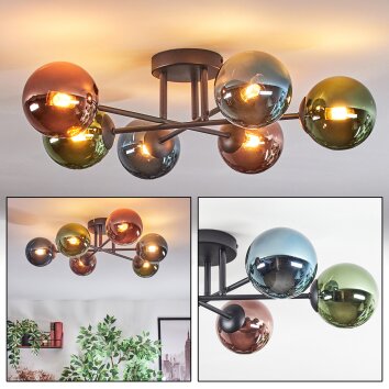 Chehalis Plafondlamp, Kogellampje Blauw, Groen, Koperkleurig, 6-lichts