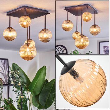 Chehalis Plafondlamp, Kogellampje Amber, 5-lichts