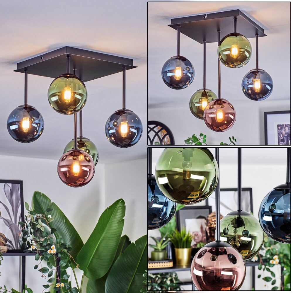 Chehalis Plafondlamp, Kogellampje Blauw, Groen, Koperkleurig, 5-lichts main product photo
