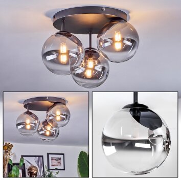 Chehalis Plafondlamp, Kogellampje 34 cm Duidelijk, Rookkleurig, 3-lichts