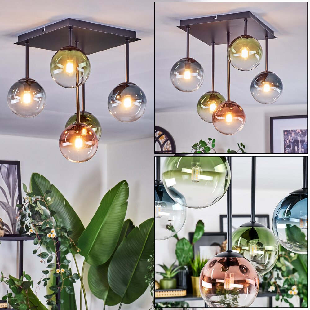 Chehalis Plafondlamp, Kogellampje Blauw, Groen, Duidelijk, Koperkleurig, 5-lichts main product photo