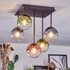 Chehalis Plafondlamp, Kogellampje Blauw, Groen, Duidelijk, Koperkleurig, 5-lichts