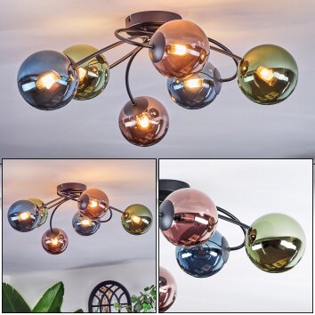 Chehalis Plafondlamp, Kogellampje Blauw, Groen, Koperkleurig, 6-lichts