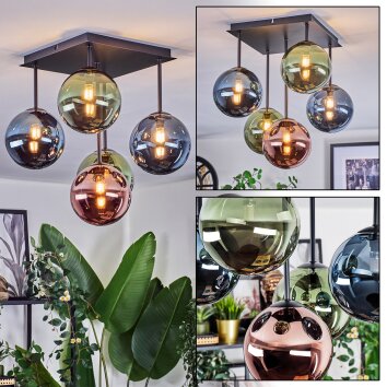 Chehalis Plafondlamp, Kogellampje Blauw, Groen, Koperkleurig, 5-lichts